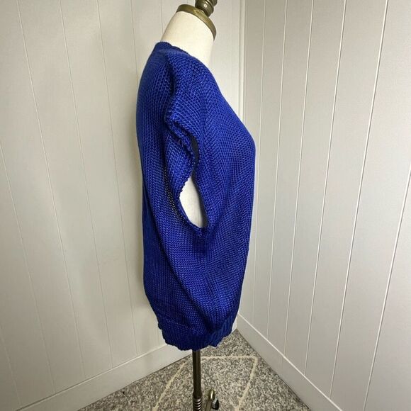 Vintage Collage Women’s Medium Blue Oversized Knit Vest Jacket - Picture 4 of 10